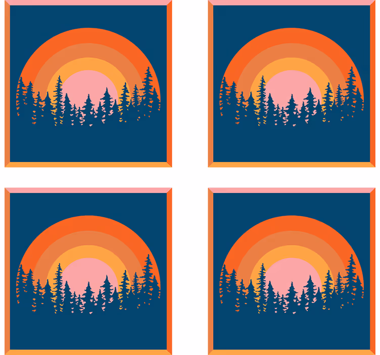 Bases para copos modernas floresta do pôr do sol em camadas - TenStickers