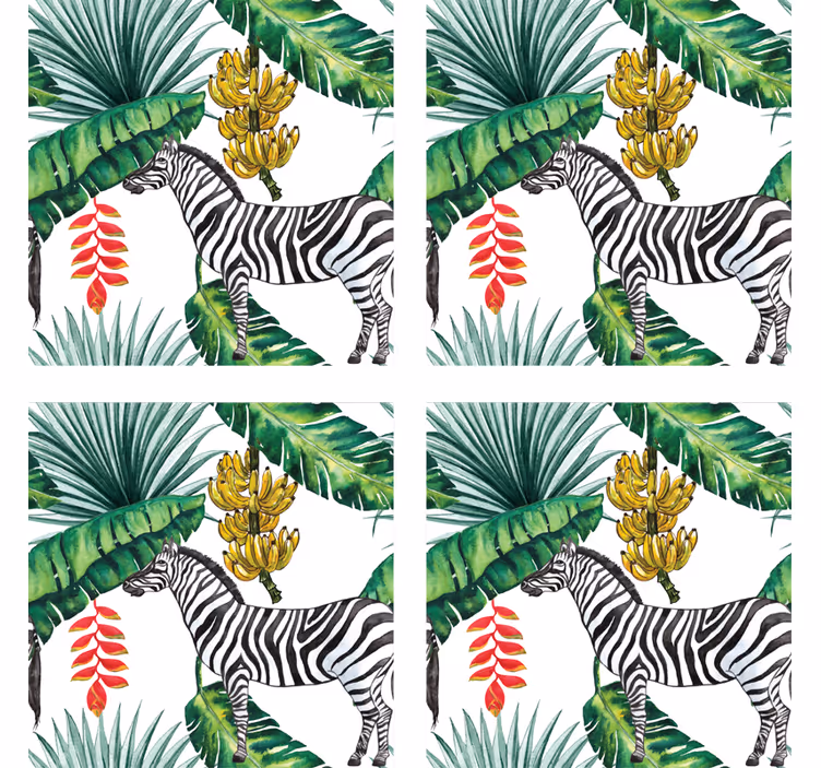 Bases para copos zebra e folhagem tropical - TenStickers