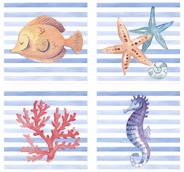 Bases para copos marítimas Aquarela de vida marinha - TenStickers