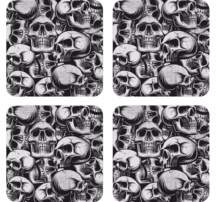 Bases para copos com padrão de caveira monocromático - TenStickers