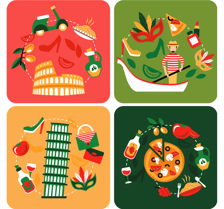 Bases para copos viagem culinária italiana - TenStickers
