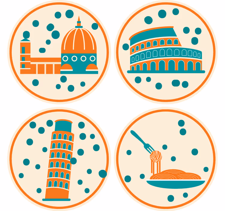 Bases para copos modernas com marcos icônicos da itália - TenStickers