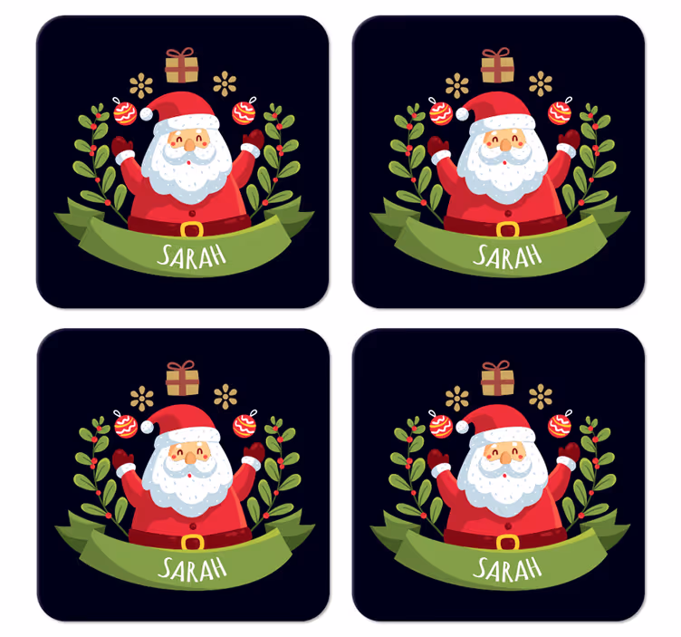 Bases para copos de natal Papai noel com nome - TenStickers