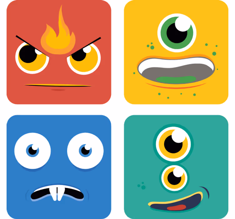 Bases para copos caras de monstros coloridas - TenStickers