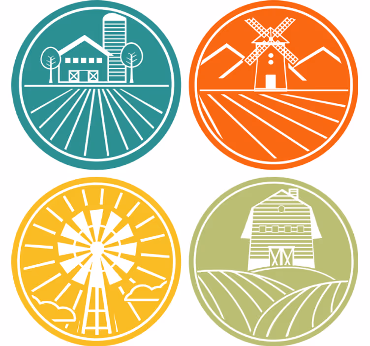 Bases para copos vintage com gráficos circulares de fazenda - TenStickers