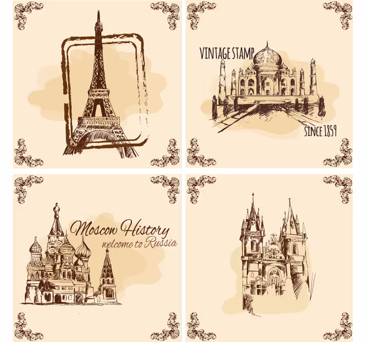 Bases para copos vintage Postais elegantes - TenStickers
