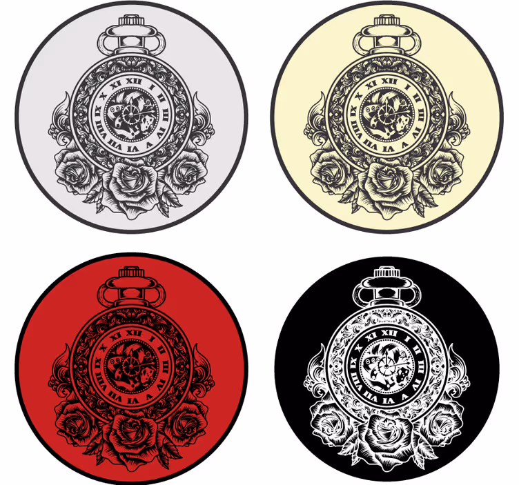 Bases para copos vintage relógios de bolso com rosas - TenStickers