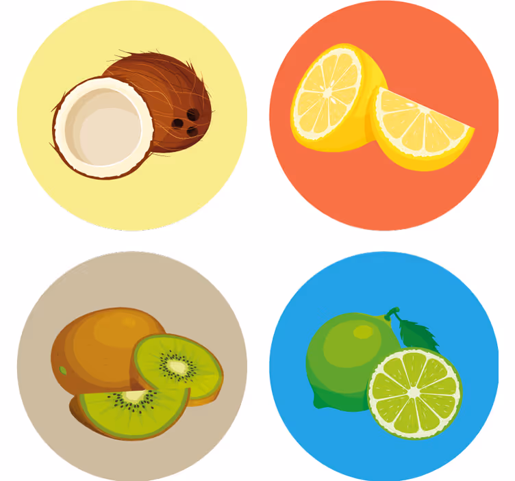 Bases para copos modernas coleção de ilustrações de frutas - TenStickers