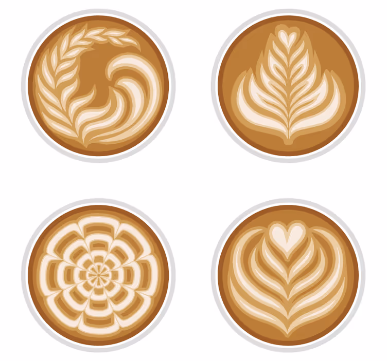 Bases para copos com padrões de arte em latte - TenStickers