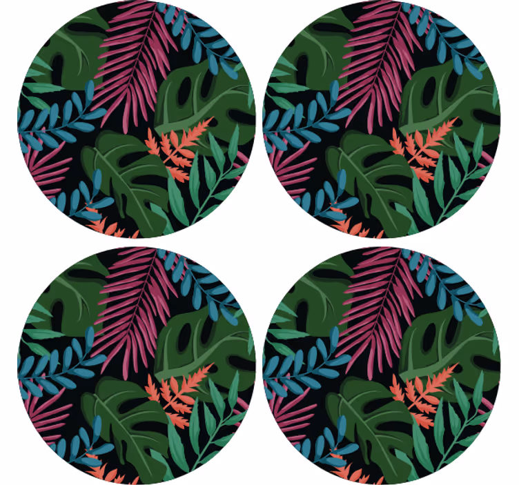 Bases para copos com padrões de folhas tropicais - TenStickers