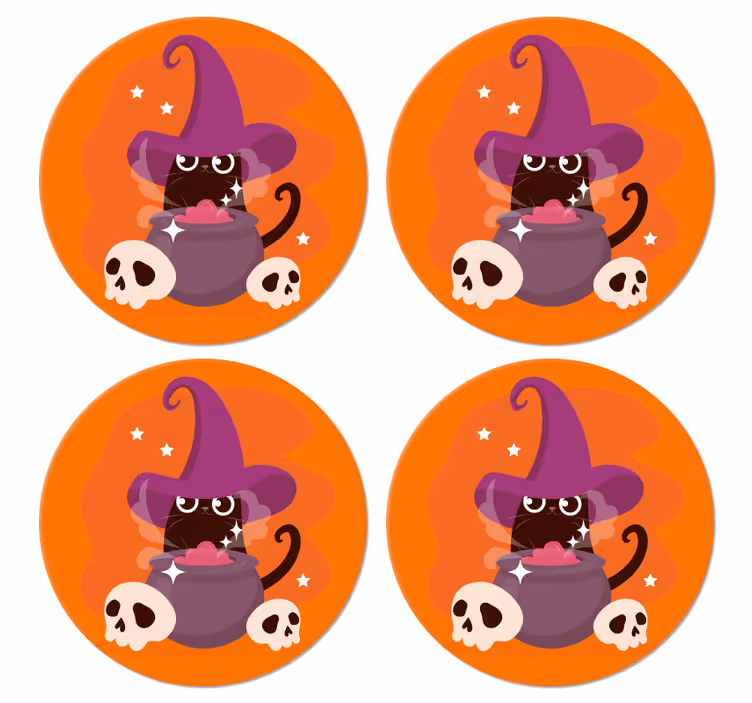Ilustração de chapéu de bruxa gato base para copos - TenStickers