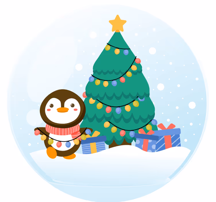 Bases para copos de natal pinguim com Árvore de natal - TenStickers