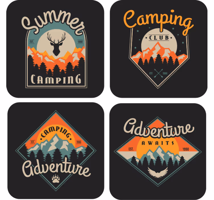 Bases para copos vintage gráficos de aventura ao ar livre - TenStickers