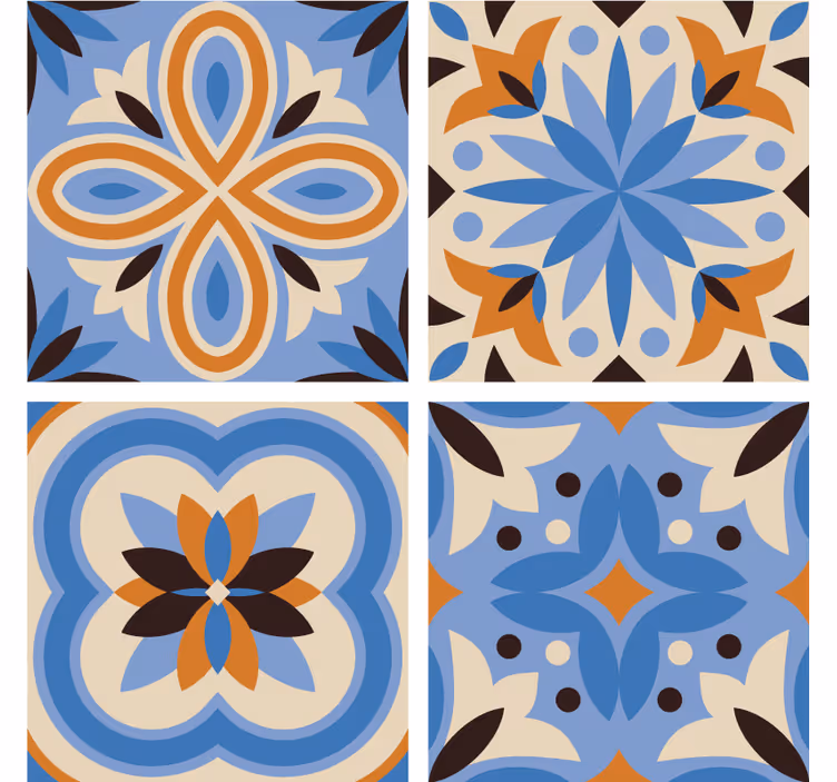Bases para copos de azulejos Coleção de azulejos azuis e laranja - TenStickers