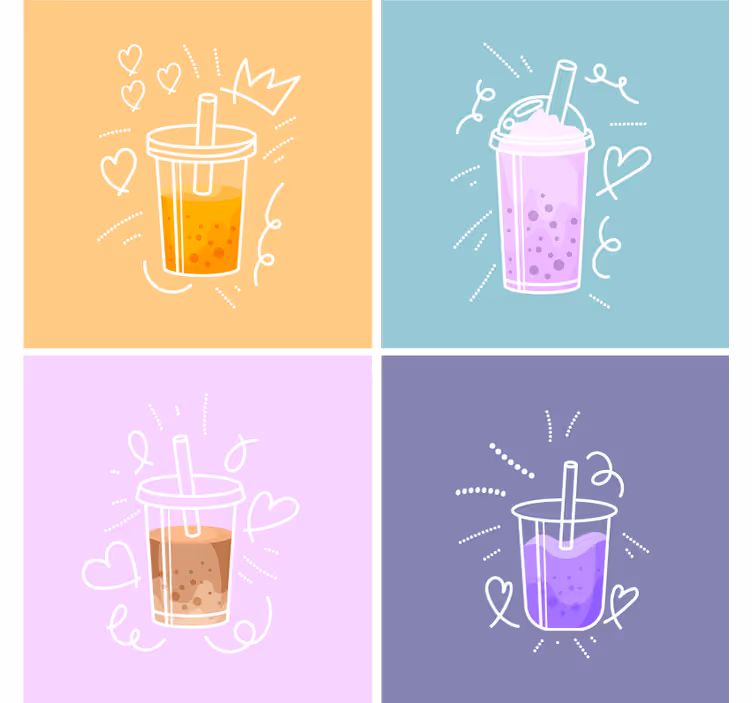 Coleção de sabores de chá de bolhas mais bases para copos - TenStickers