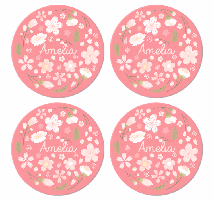Bases para copos personalizáveis Flores de cerejeira com nome - TenStickers