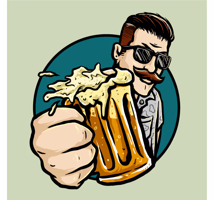 Bases para copos cerveja homem de bigode com caneca - TenStickers