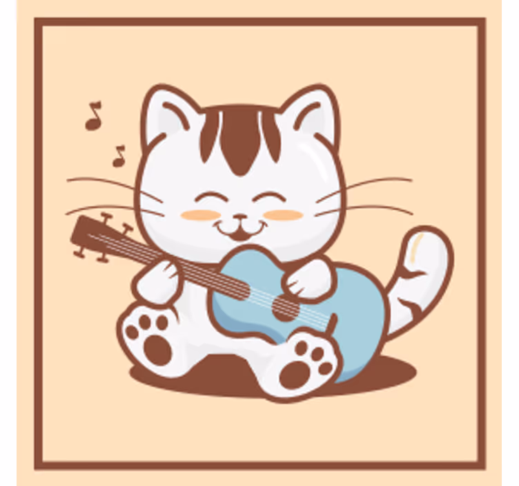 Bases para copos gato brincalhão tocando violão - TenStickers