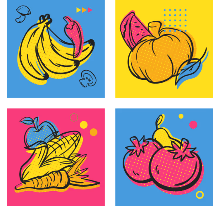 Bases para copos modernas ilustrações de frutas coloridas - TenStickers
