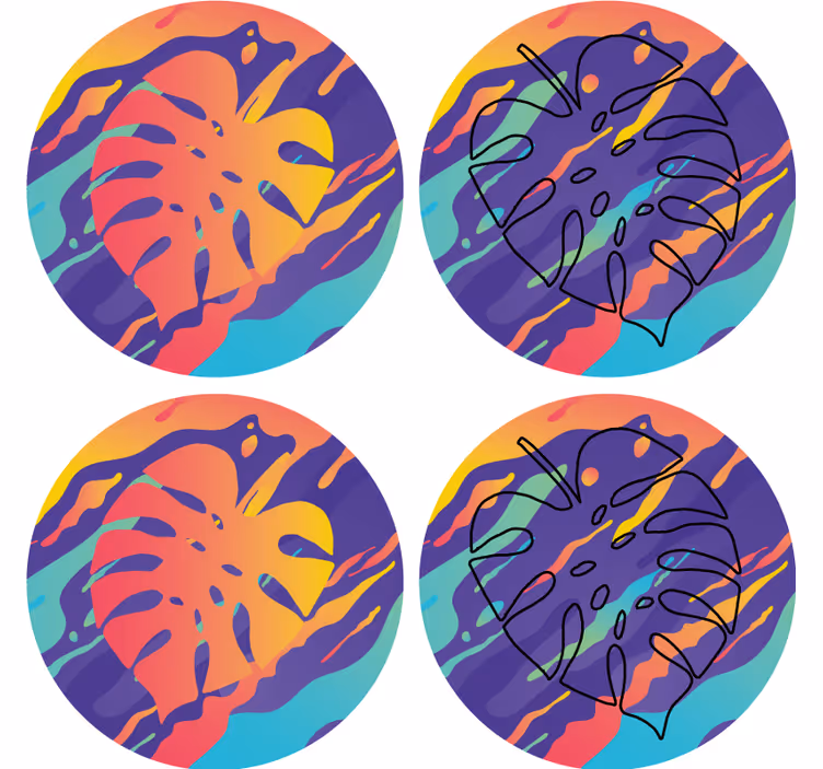 Bases para copos com padrões de folhas coloridas - TenStickers
