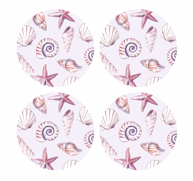 Bases para copos com padrões de conchas e estrelas do mar - TenStickers