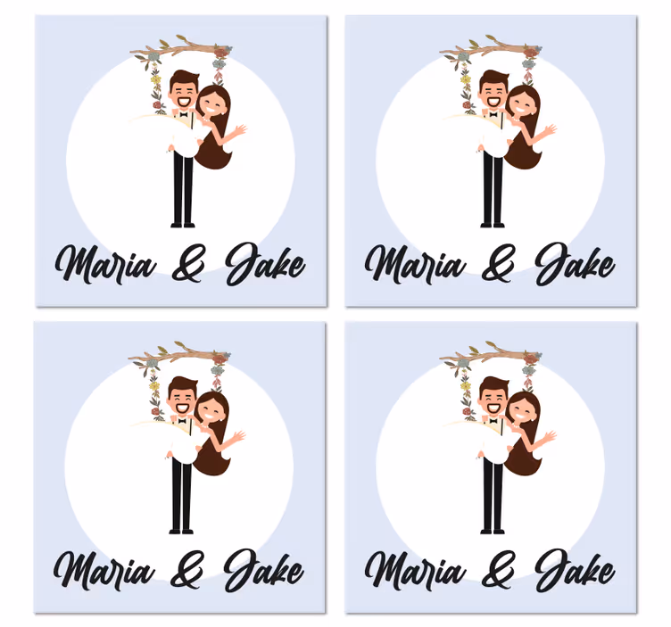 Bases para copos de casamentos Noivas com nome em um balanço de g - TenStickers