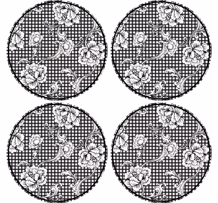 Bases para copos estampa xadrez floral - TenStickers