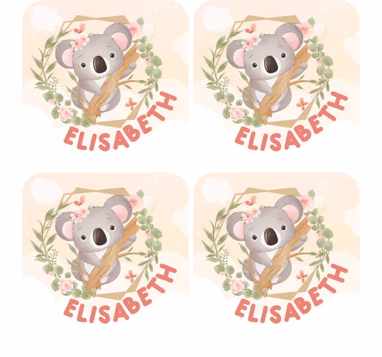 Bases para copos personalizáveis urso-coala fofo com flores - TenStickers