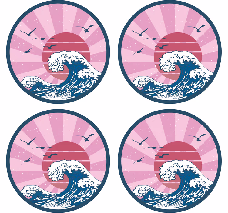 Bases para copos com design de ondas oceânicas retrô - TenStickers