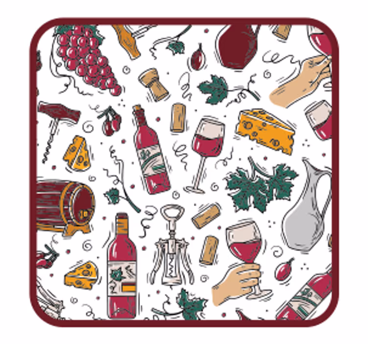 Bases para copos cerveja garrafas de vinho uvas queijo - TenStickers