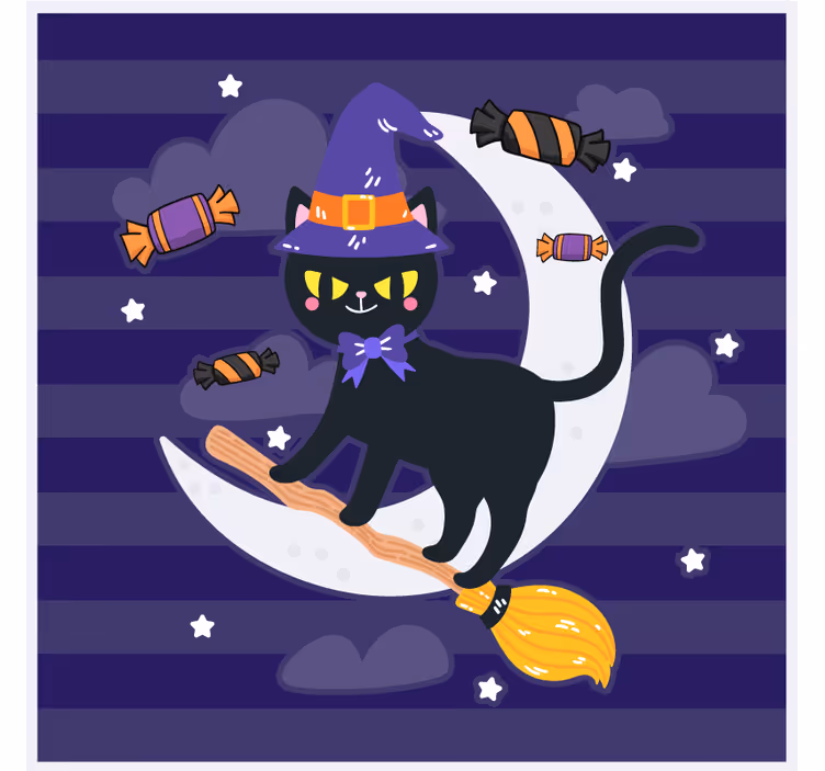 Base paracopos halloween gato bruxa na vassoura - TenStickers