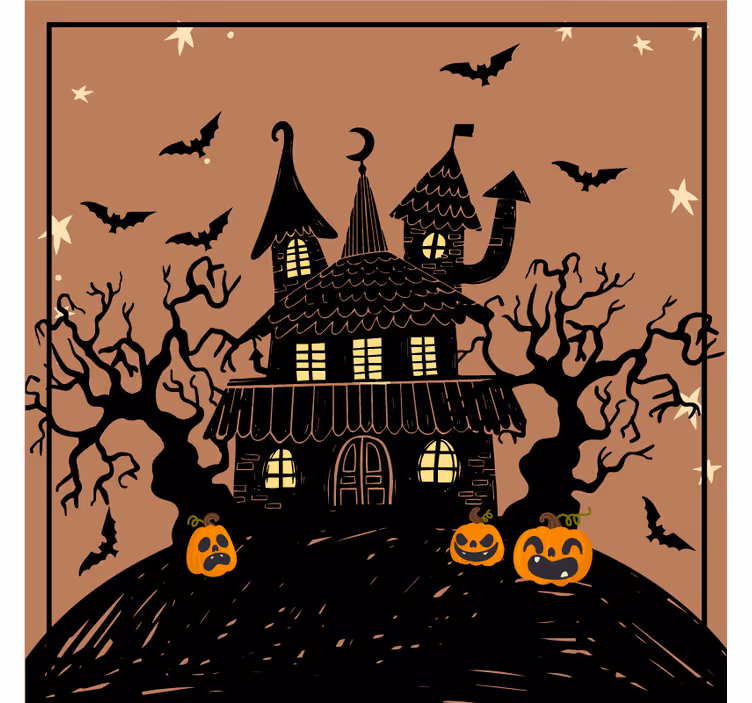 Casa mal-assombrada com morcegos base para copos de halloween - TenStickers