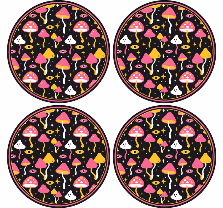 Bases para copos com padrão de cogumelos coloridos - TenStickers