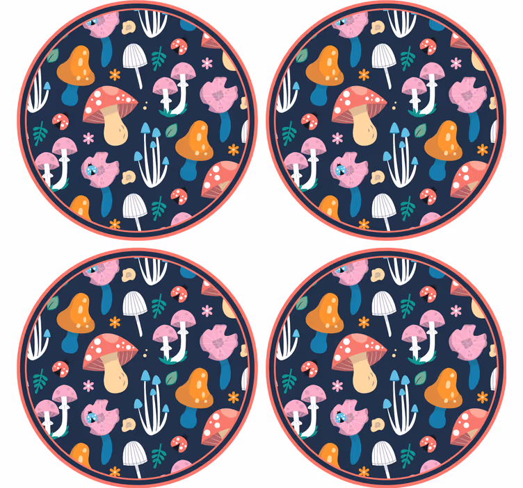 Bases para copos com motivo de fungos vibrantes - TenStickers