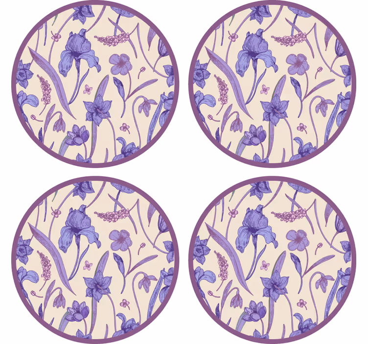 Bases para copos estampa floral roxa - TenStickers