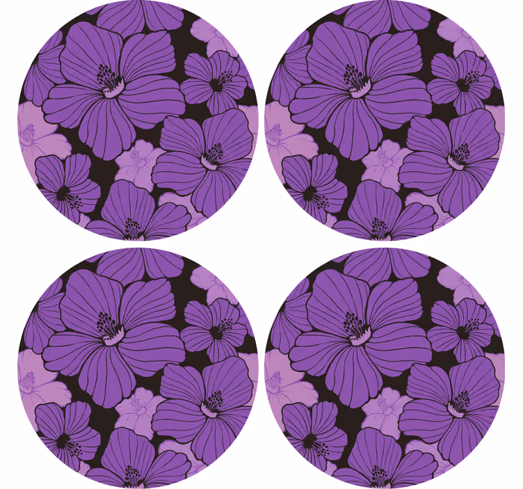 Bases para copos com padrão floral roxo vibrante - TenStickers
