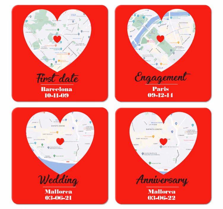 Bases para copos casamento mapa personalizável - TenStickers