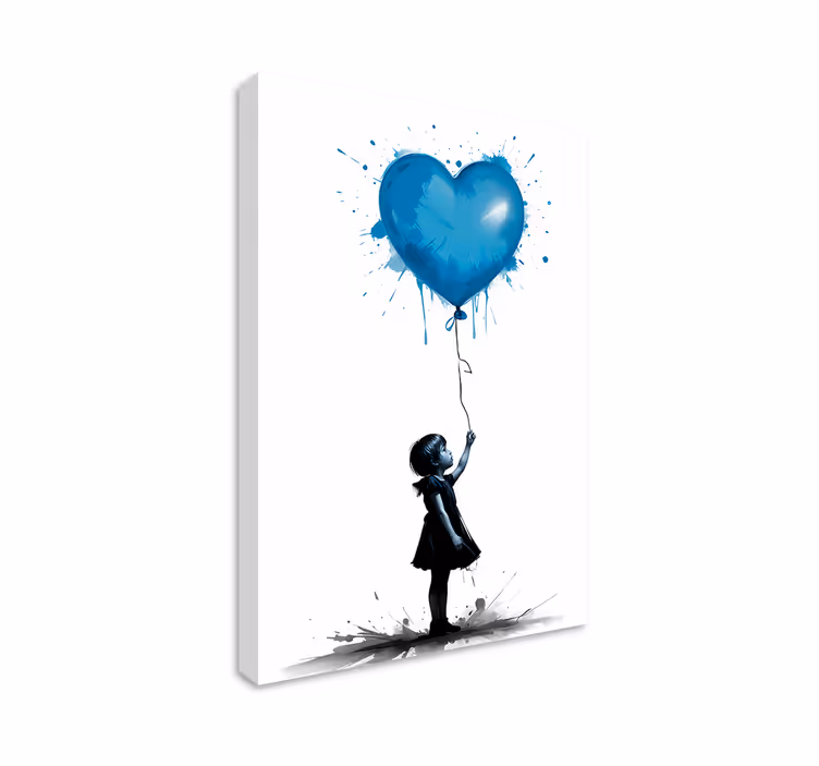 Quadro de arte menina com balão de coração azul - TenStickers