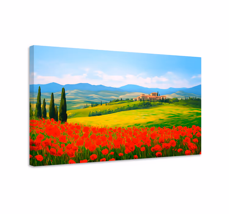 Quadro de paisage campo de flores vermelhas - TenStickers