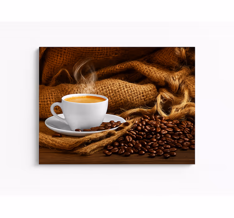 Quadro para cozinha grãos de café e xícara - TenStickers