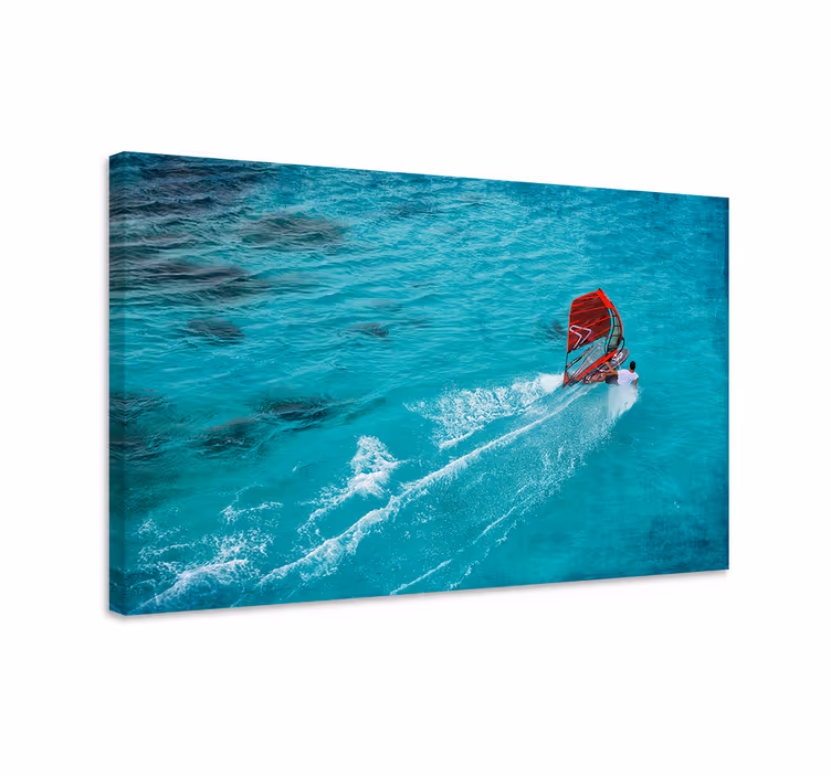 Quadro azul windsurfista na água - TenStickers