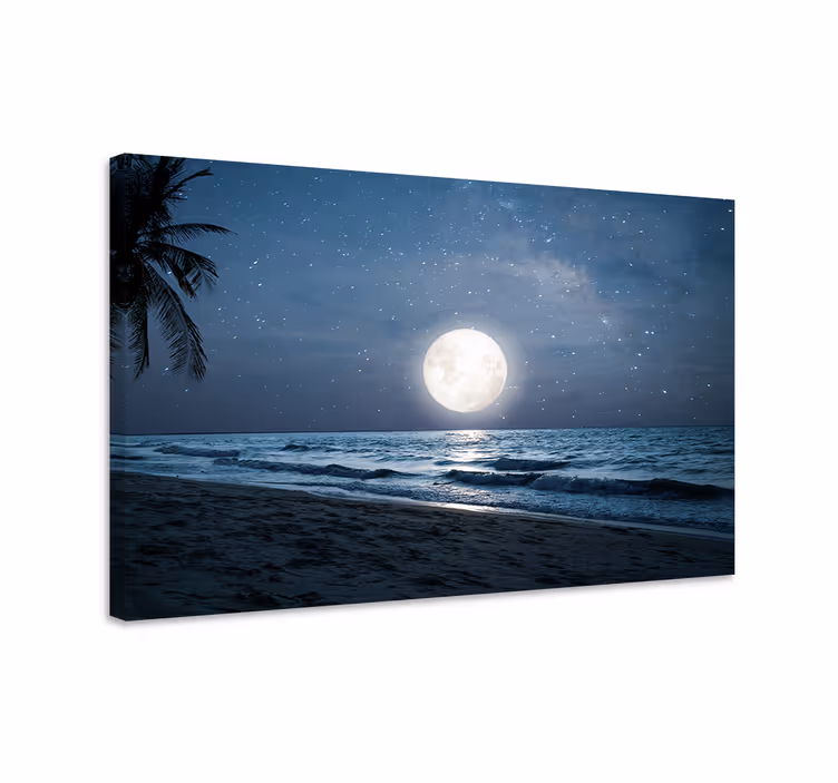 Quadro azul luar bonito sobre o oceano lua cheia - TenStickers