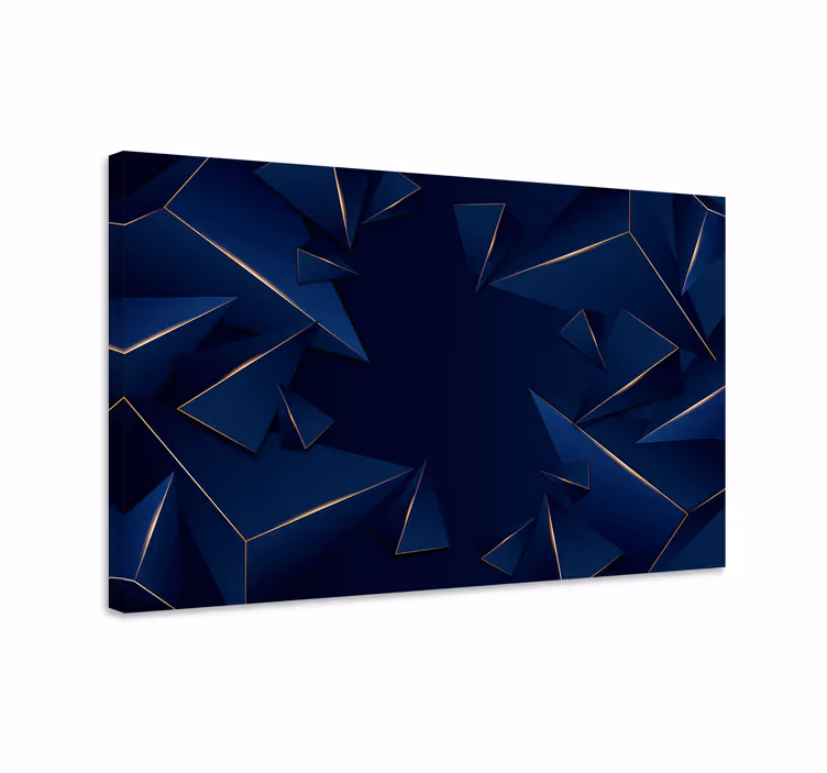 Quadro azul com padrão geométrico azul e dourado - TenStickers