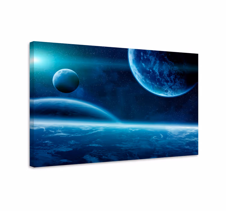 Quadro azul fotomural com planetas - TenStickers