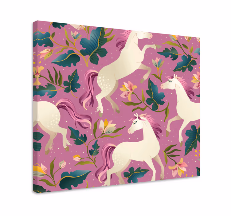 Quadro decorativo de cavalos em design floral rosa - TenStickers