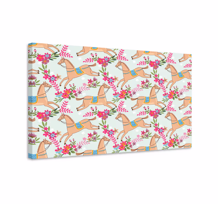 Quadro decorativo de cavalos com flores rosas - TenStickers