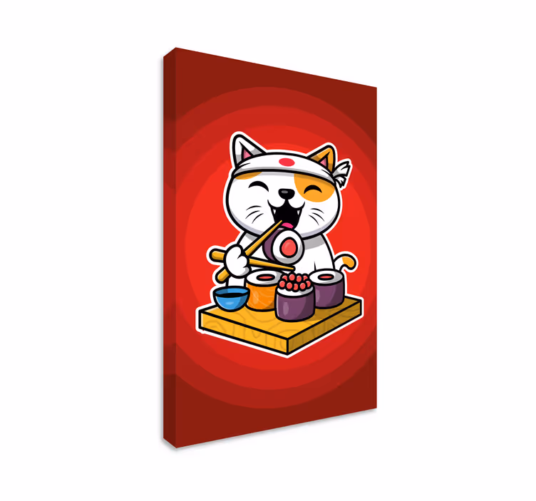 Quadro com gatos adoráveis comendo sushi - TenStickers