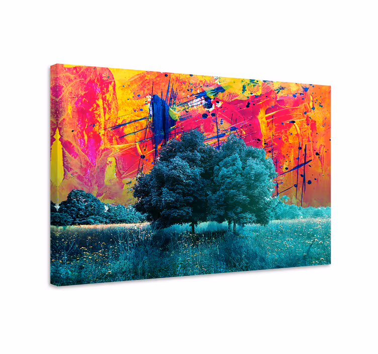 Quadro moderno Paisagem de campo colorida com árvores - TenStickers