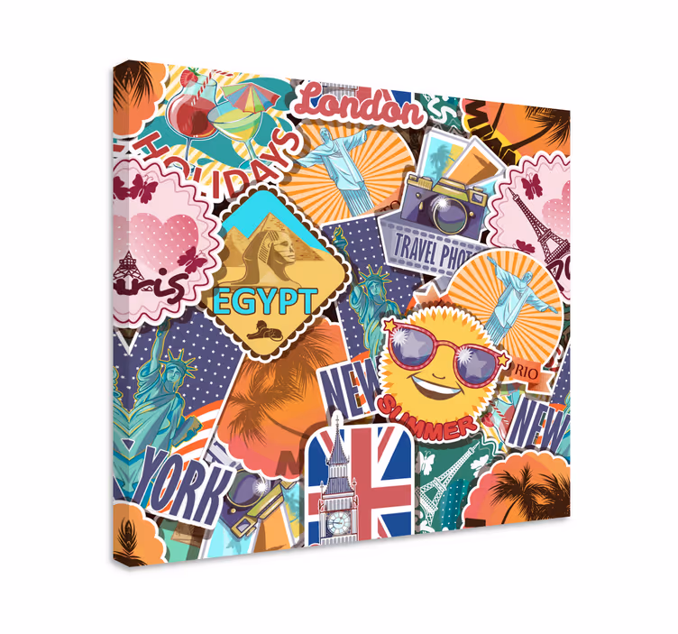 Quadro de cidade colagem de viagens globais - TenStickers