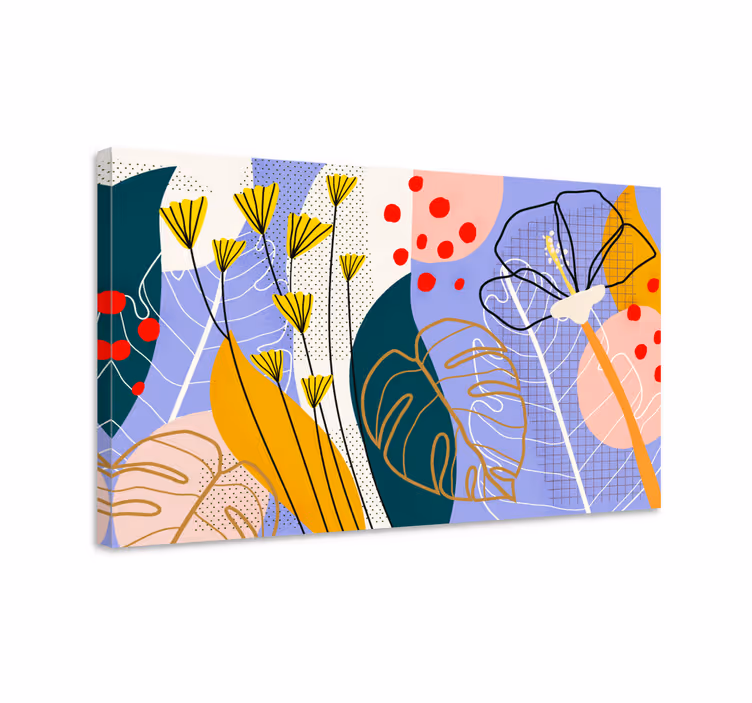 Quadro abstrato Flores e folhas coloridas - TenStickers